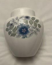 Large Wedgwood 'Clementine' bone china ginger jar & lid white wth floral accents