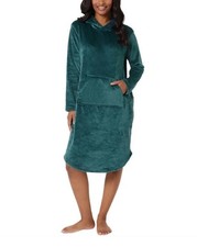 32 DEGREES Heat Sleepwear Women's Hooded Cozy Plush Sleep Lounger Long Teal S/M