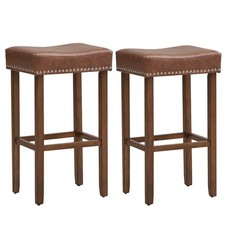 2PCS Bar Stools Upholstered Counter Height Saddle Stools PU Leather 74cm-Brown