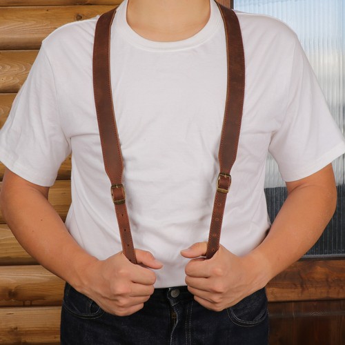 TOURBON Men's Leather Y-Back/X-Back Suspender Pants Braces Gift-Multiple Choices - Picture 6 of 19