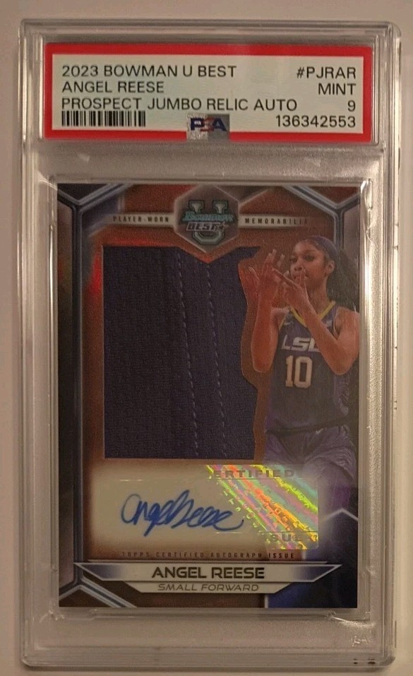 2023 Bowman U Best Angel Reese PSA 9 Autograph Jersey #PJR-AR Jumbo Relic Auto view 2