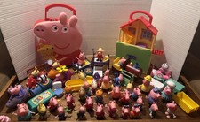 HUGE Peppa Pig Toy Lot - 30 Figures 5 Cars House Furniture  Carrying Case