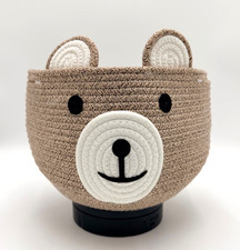 Kids Bear Storage Basket Woven Rope Toy Organizer Nursery Decor 10 Beige  White