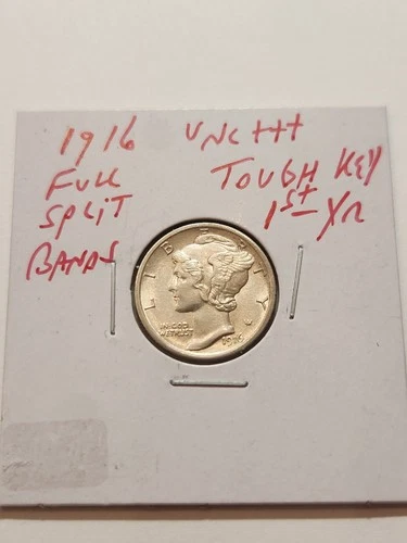1916 Mercury Dime Full Split Bands UNC+++ Tough Key 1st Year