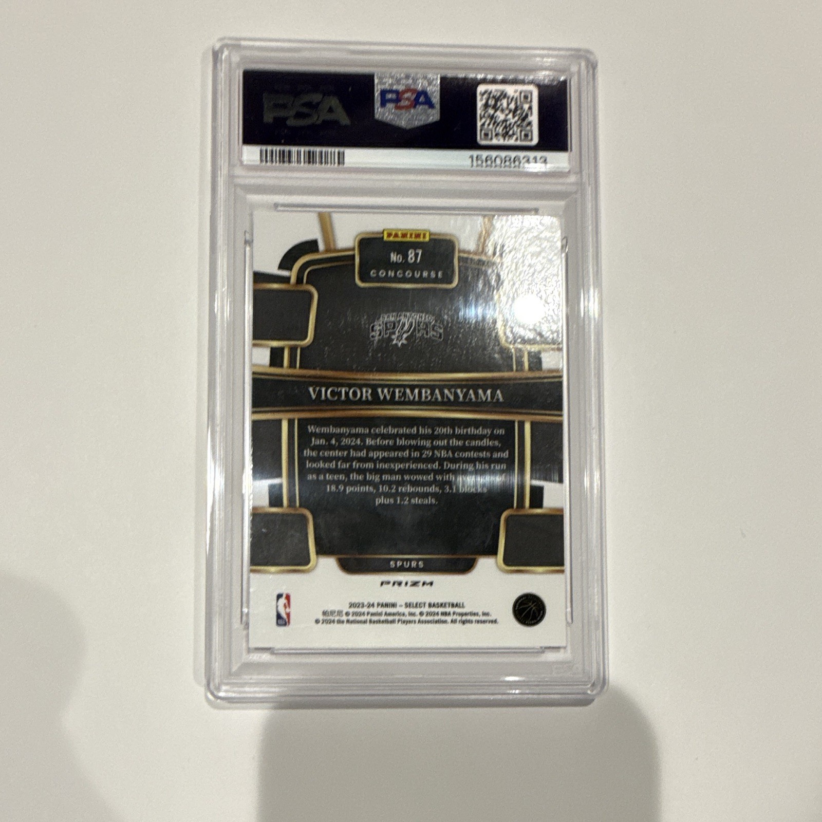 2023-24 Select Victor Wembanyama #87 Green White Purple Prizm RC PSA 9 view 2