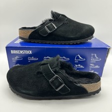 NEW Birkenstock Boston VL Shearling Black Suede Women's 8 Narrow Comfort Clog