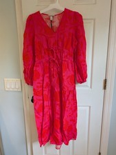 Kate Spade X Target NWT Classic Rose Linen Long Sleeve Maxi Dress, Pink & Red XS