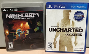 2 (Two) Sony Playstation Video Games Minecraft PS3 & Uncharted PS4.