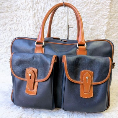 Stefano Mano All Leather 2Way Business Shoulder Bag Navy, 11.4x16.1x5.1in