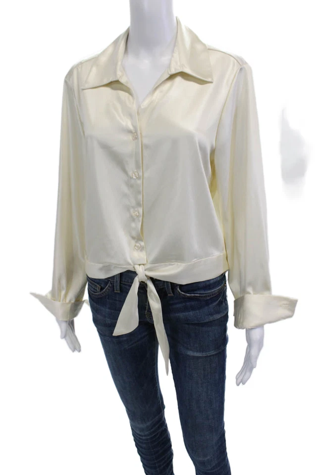 Blusa Drew Mujer Cuello Recortado Abotonada Beige Manga Larga Talla L Foto 2 de 4