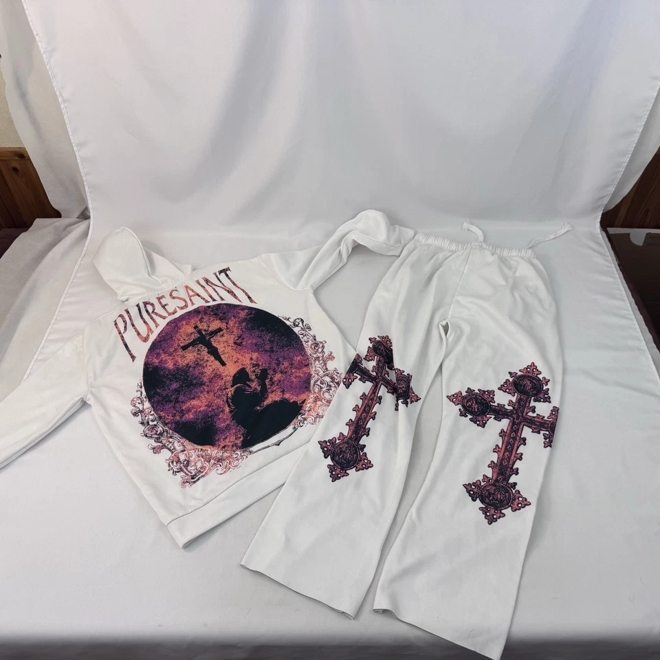 Pure Saint 39 Los Angeles Chándal Sudadera Pantalones Conjunto Cruz Gótico Blanco L Foto 3 de 4