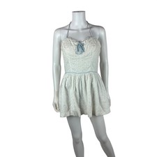 Vintage 50s Eyelet Swimsuit Womens S White Blue Skirted One Piece Bathing Suit