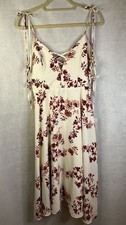 Lulus Cream And Red Strappy Tie Dress Knee Length NWT Size Medium Boho Festival