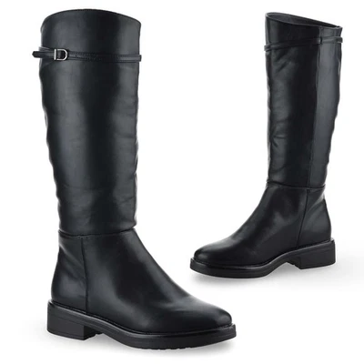 TIFFOSI Damen Frauen Kniehohe Kunstleder Blockabsatz Biker Reitstiefel Schuhe Größe