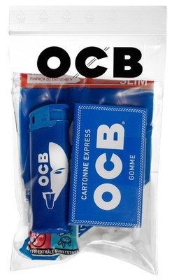 3 Beutel OCB Spar-Beutel BLAU, Papers, Filter und Feuerzeug in einem Set!