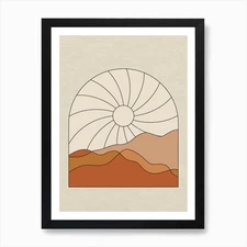 Abstract Sun Over Desert Art Print Framed Wall Art Poster Canvas Print Picture