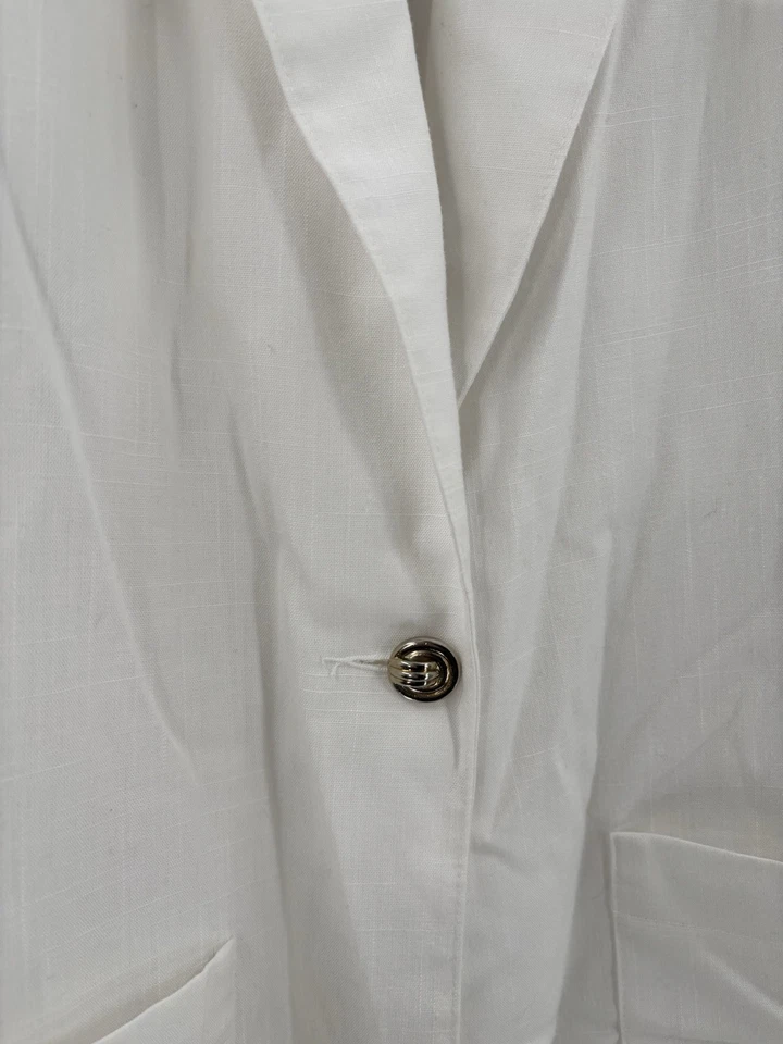 Blazer Sag Harbor Vintage Feminino 8 Branco Transparente Bolsos Solteiro Linho - Imagem 3 de 4