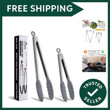 Image of Stainless Steel Locking Kitchen Tongs with Silicon Tips, Set of 2-9" and 12" ...