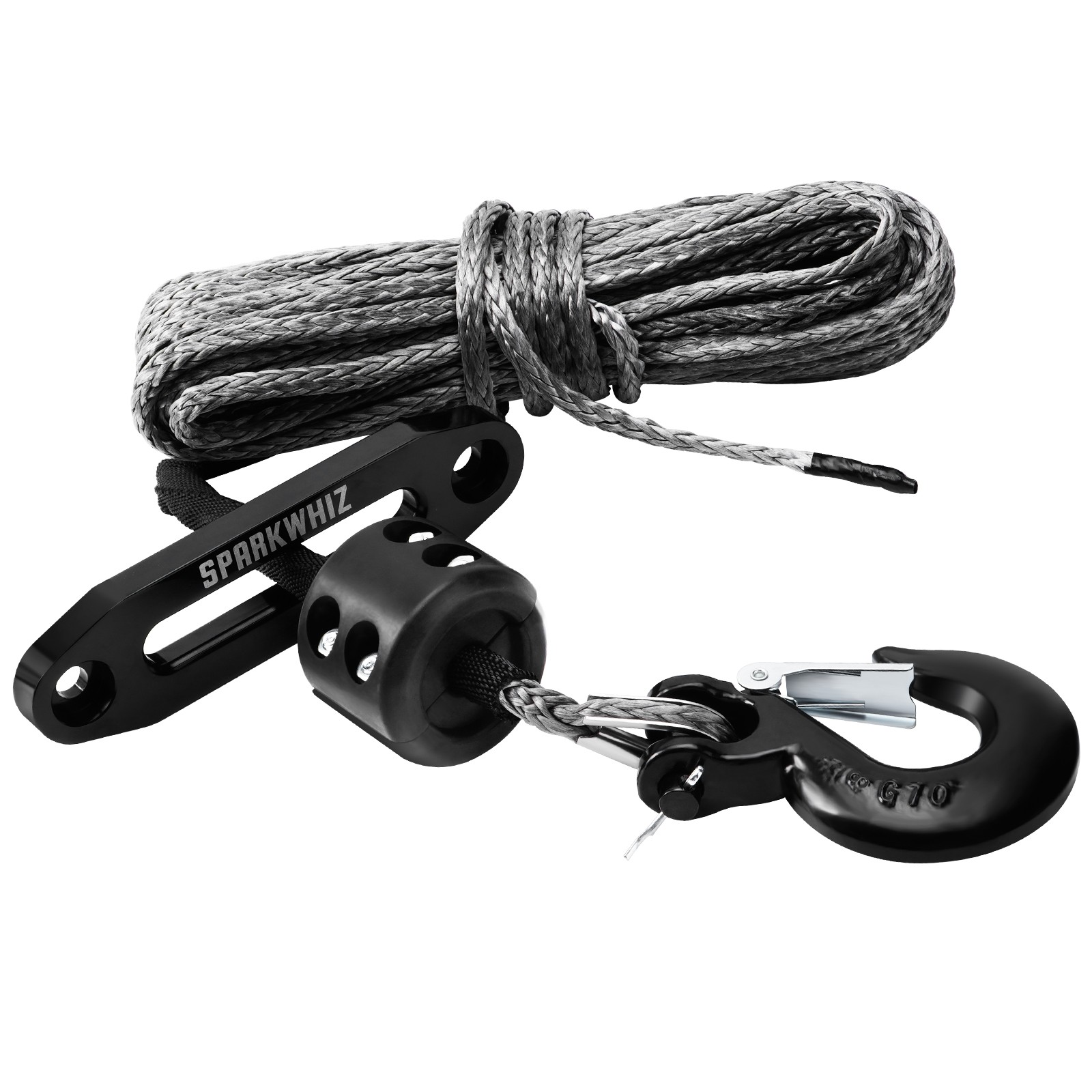 SPARKWHIZ 1/4" x 50' Synthetic Winch Rope Cable 10000lbs w/Sleeve + Winch Hook