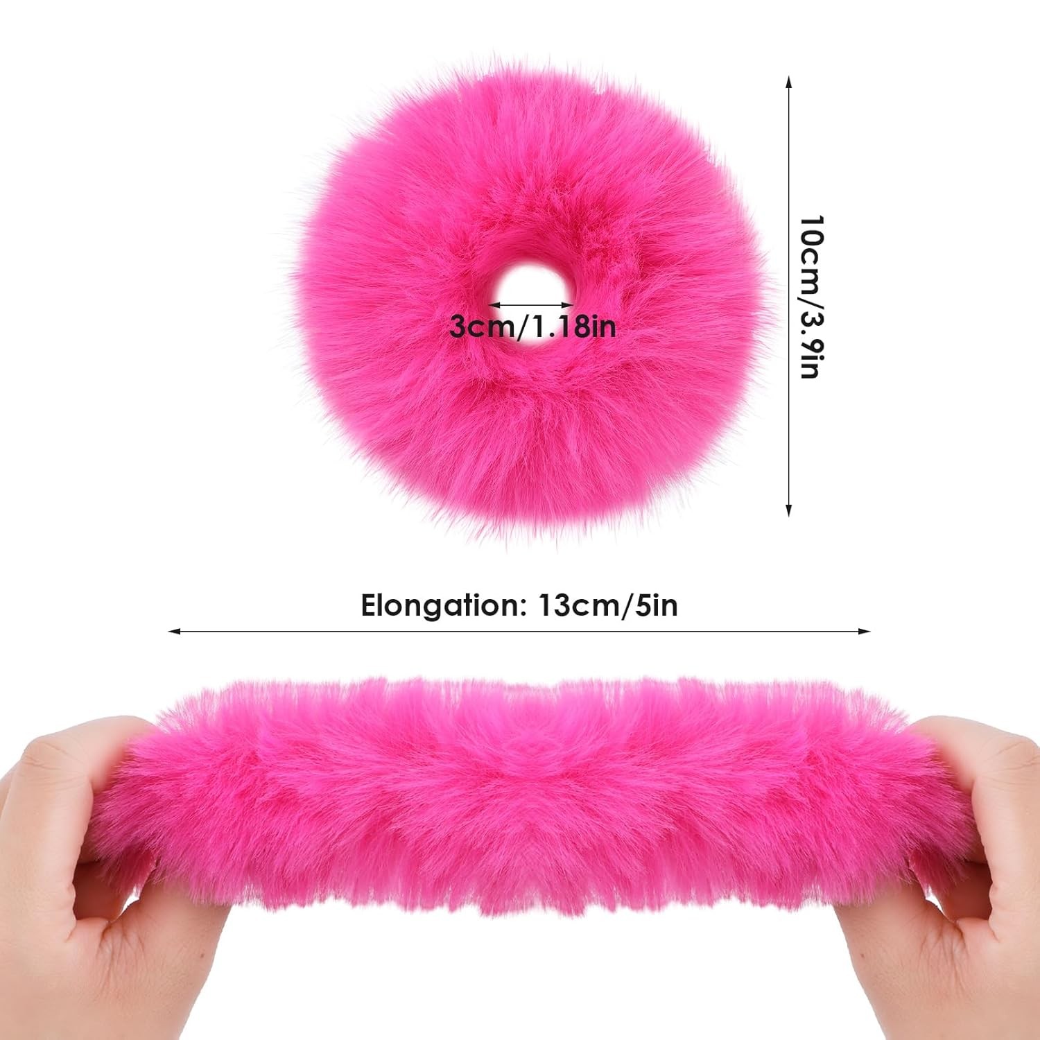 Lusofie 2Pcs Hot Pink Pompom Hair Tie Furry Faux Rabbit Fur Fuzzy hot pink 