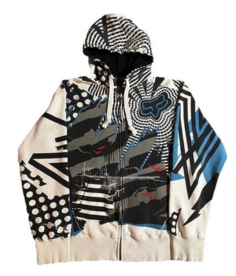 Vintage Y2K Fox Racing All Over Print Zip Up Hoodie Size Large