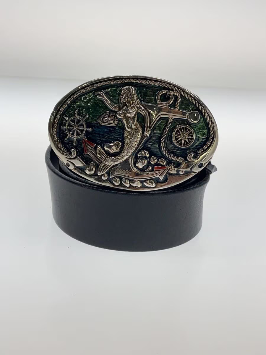 GUCCI Men's Mermaid Buckle Leather Belt in Black
