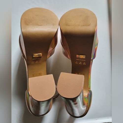 L'Intervalle Iridescent Rose Gold Glam Party Block High Heel Platform Sandals 7 - Picture 8 of 10