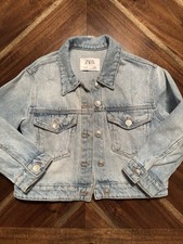 ZARA Kids Girls Denim Jacket Size 6 Light Wash Button Front Jean Jacket