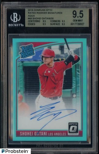 2018 Donruss Optic Aqua #49 Shohei Ohtani RC Rated ON CARD AUTO /35 BGS 9.5