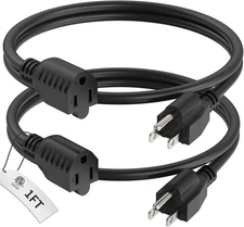 1 Foot Extension Cord Black, 2-Pack Short Power Cord, Indoor/Outdoor Black