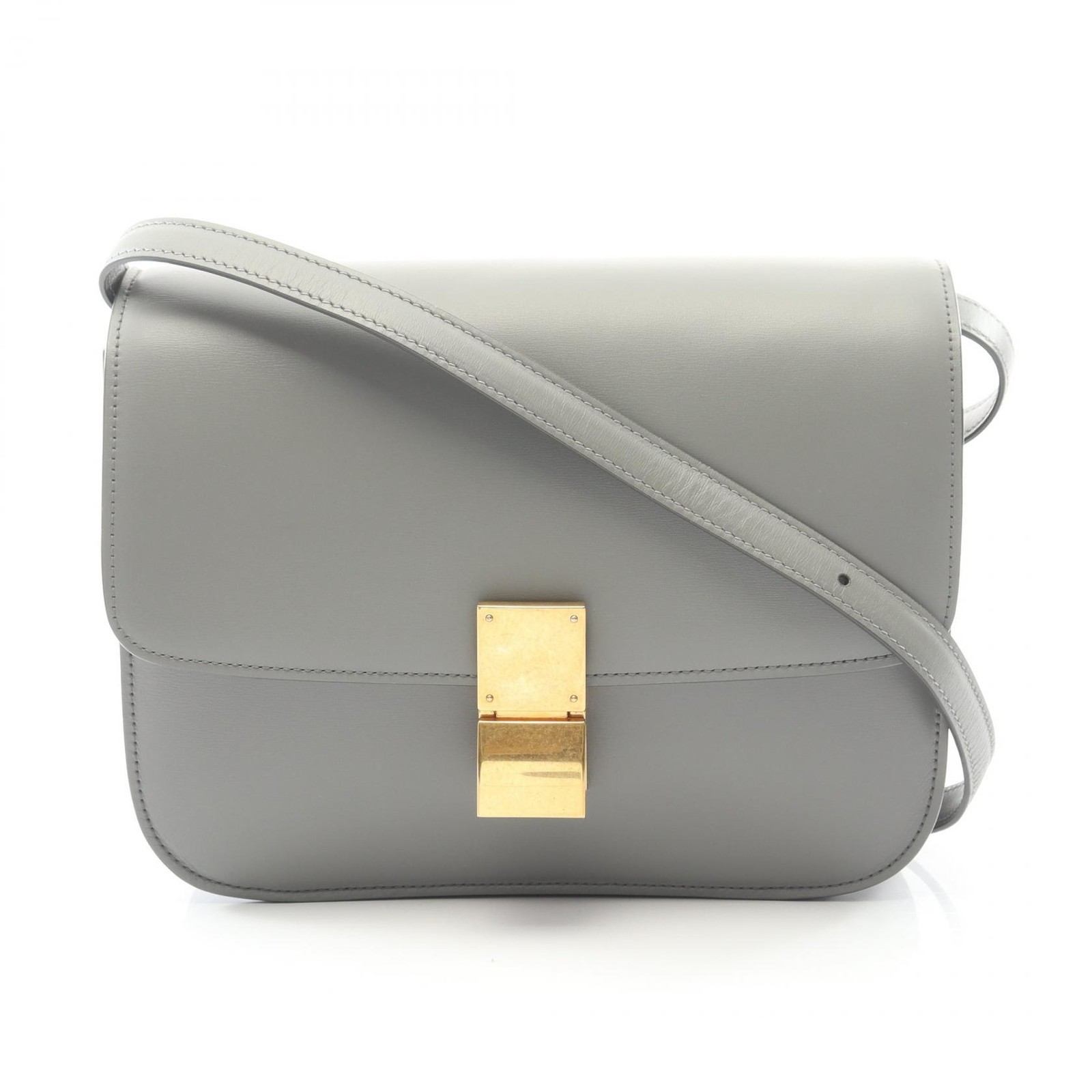 CELINE Classic Box Medium Crossbody Shoulder Bag 164173 leather Gray Used GHW