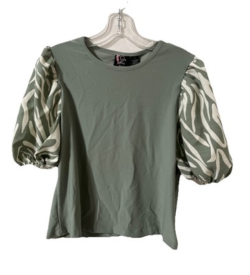 NWT Love You More! Ballon Pattern Sleeve Green/White Blouse Top Size Medium