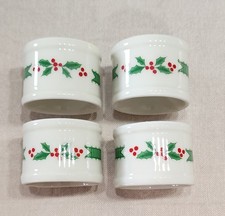 Napkin Ring Holiday Holly Ribbon Set Of 4 International Bone China Porcelain 