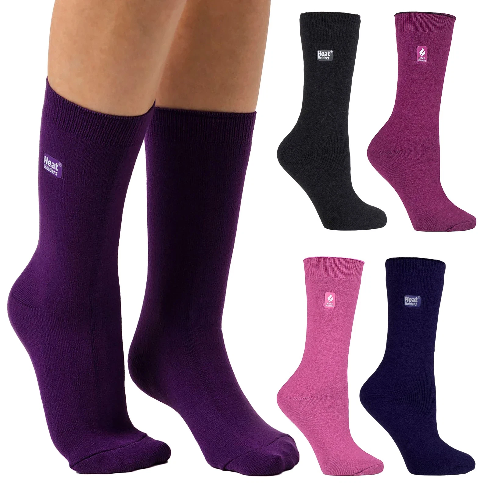 Womens Plain Thermal Socks by Heat Holders Ultra Lite , Fluffy Inner Socks
