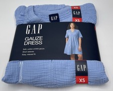 Gap Women's Gauze Tiered Dress Size XS Blue Short Sleeve BOHO V Neck Ladies