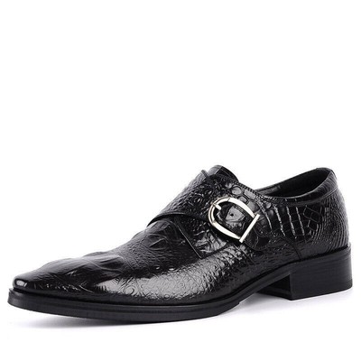 Men's Crocodile Monk Strap Shoes Casual Dress Leather Buckle Shoes Party Wedding