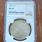 1923 Peace Dollar $1 Silver MS 64 NGC Business Strike Philadelphia