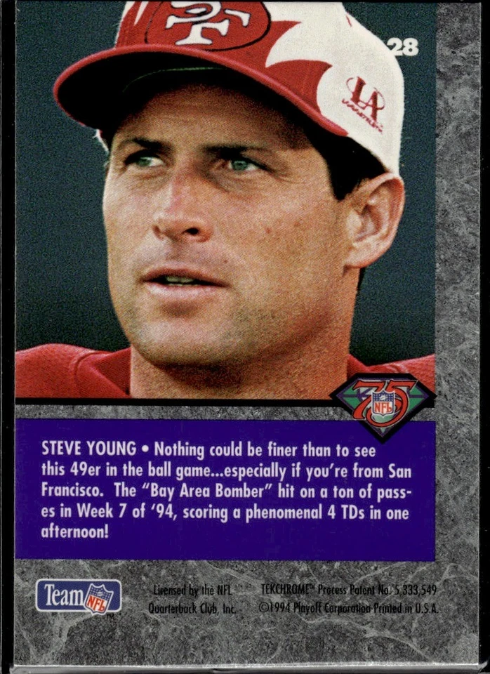 1994 Playoff Contenders #28 Steve Young San Francisco 49ers - Image 2 of 2