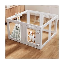 Clear Acrylic Dog Playpen with Door,23.6" Puppy Playpen,Easy Assemble Pet Fen...