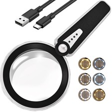 45X Magnifying Glass with Light, 4.6 Inch 1200mAh USB Rechargeable Large Hand...