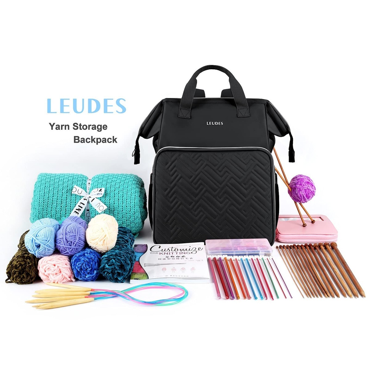 Leudes Knitting Bag Backpack, Yarn Storage Organizer Large  display picture 3