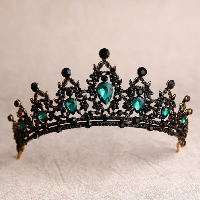 Black green Tiara, Gothic Wedding Headpiece, Black Queen Tiara, Costume Tiara Dark Queen Crown, Gothic Headpiece, Fantasy Cosplay, Black  main image 2
