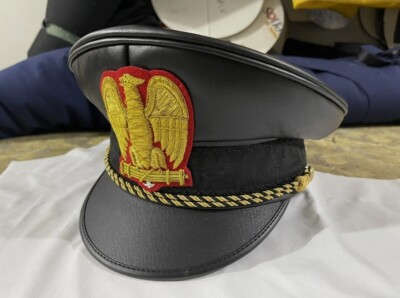 BLACK LEATHER WW2 WWII ITALIAN FASCIST OFFICER VISOR / HAT / CAP