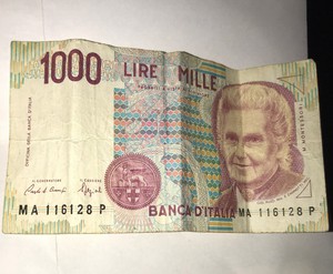 Italy-Banca-D-039-Italia-1000-Lire-Mille-Banknote-Currency-1990-ephemera