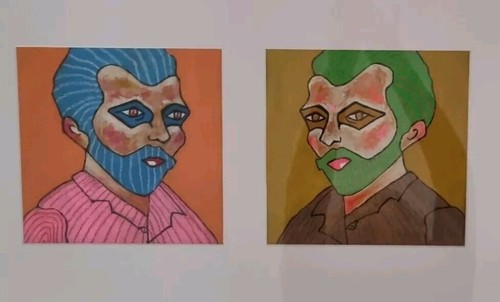 Original collage painting framed of Vincent Van Gogh x6 - Picture 3 of 7