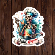 Skeleton sticker vinyl decal bone appetit chef cooking baking funny mug