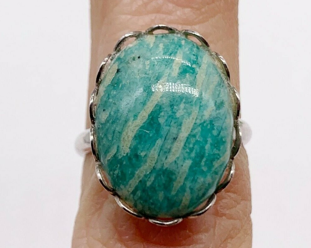 VINTAGE SOLID STERLING SILVER SOLITAIRE MARBLE GR… - image 1