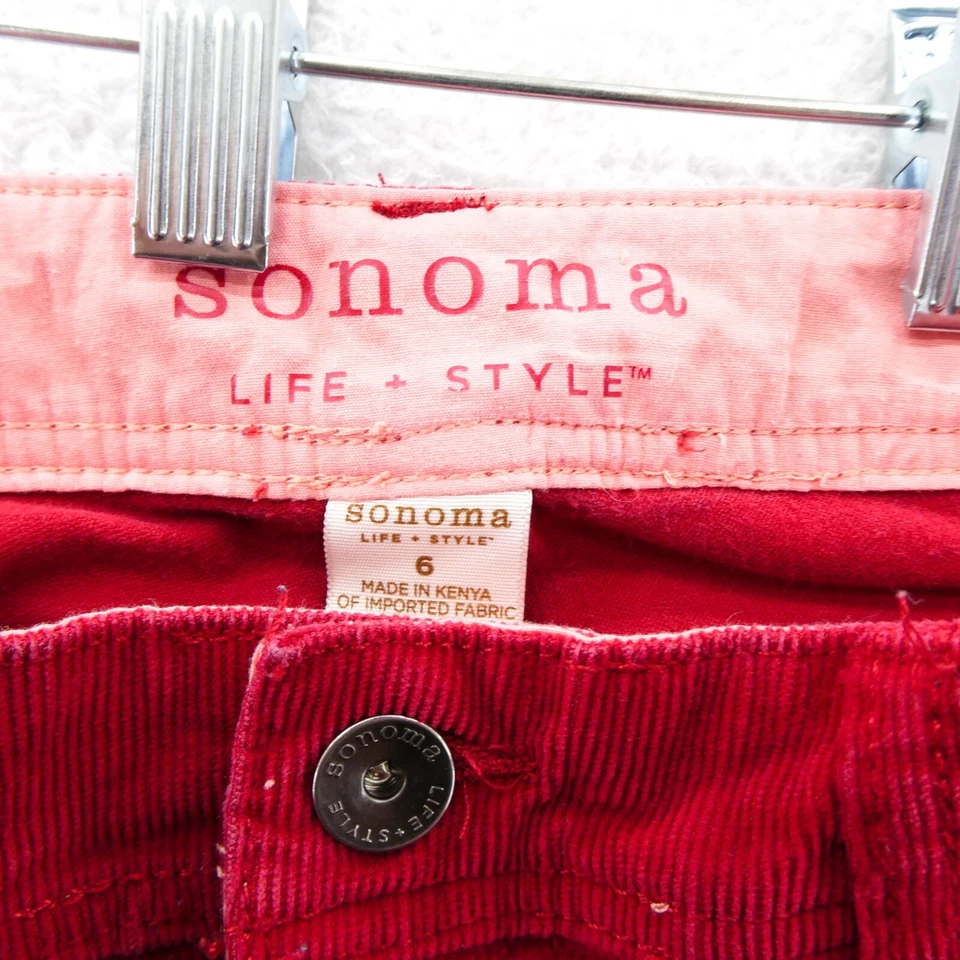 Pantalones Sonoma 6 Mujer Talla 6 Rojo Pana Pierna Recta Pantalones Moda Preppy Foto 4 de 4
