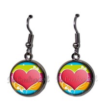 Bright Valentine's Day Heart Handmade Resin Dangling Earrings 16mm SIZE