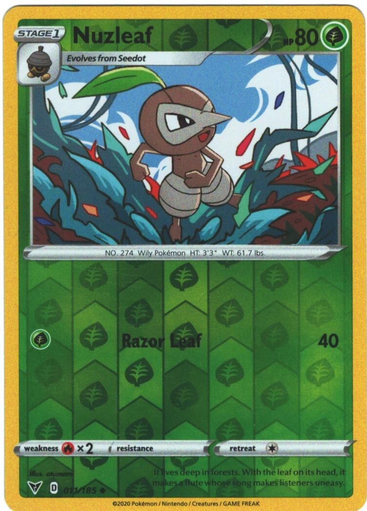 Nuzleaf 11/185 Vivid Voltage Reverse Holo Uncommon Pokemon Card Pokémon TCG 011